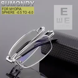 Foldable Alloy Prescription Glasses For Myopia -0.5 to -10 Men Women Half Frame Folded Nearsighted Spectacles Customizable UF41