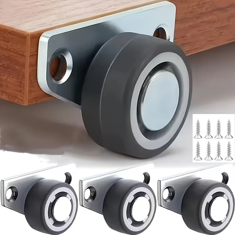 4Pcs Side Mount Caster Wheels 4 Casters & 8 Screws 1.25 Inch Silent Industrial Flat Base Furniture Drawer Wheels