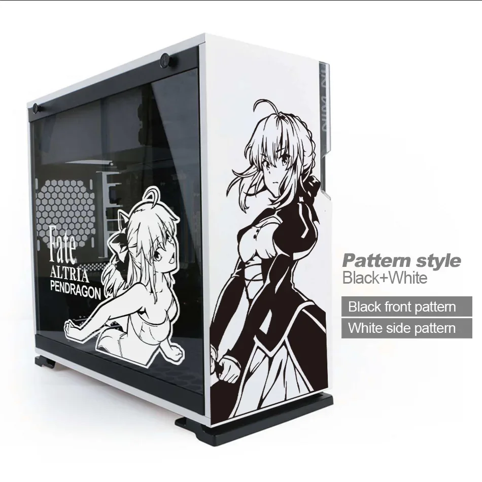 Fate Saber Joan Astolfo PC Case Stickers Anime Decal for ATX Computer Host Decorative Waterproof Removable Hollow Out Sticker