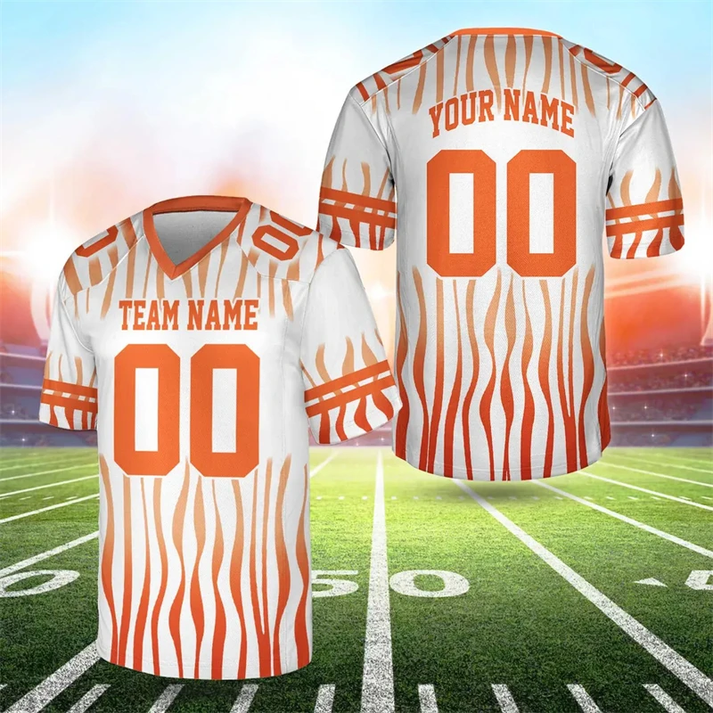 Wave Seaweed Stripe Design Customized Football T-shirt Men's Clothing Custom Personality Team Name Number Sport Breathable Tee