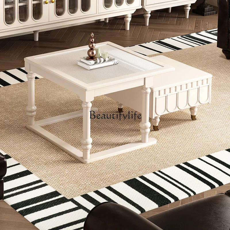 

01American light luxury retro pure solid wood coffee table TV cabinet combination living room French