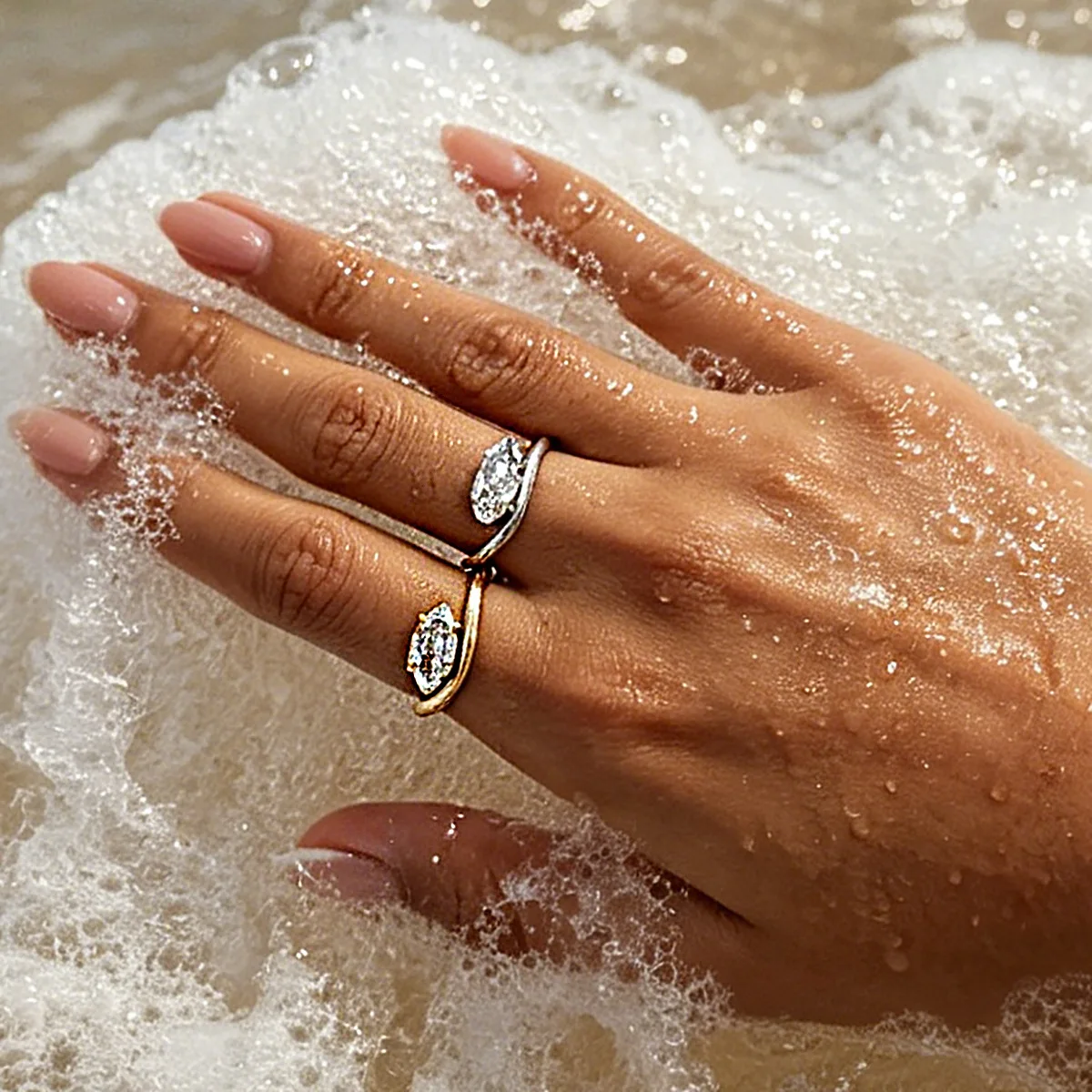 Ring Stainless Steel Wave Marquise Cut Zircon Faceted Modern for Women Daily Commute Office Durable Comfortable Sturdy Jewelry