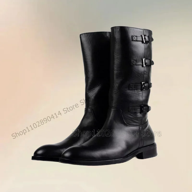 

Black Crack Pattern Buckle Decor Sewing Design Boots Fashion Side Zipper Men Shoes Luxury Handmade Party Office Men Dress Shoes