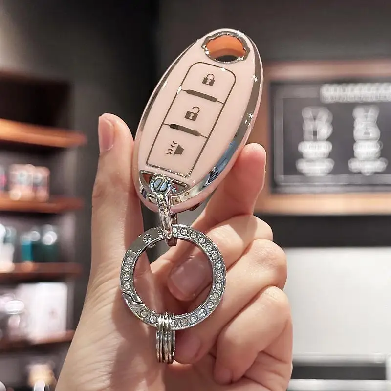 Key Fob Cover with Bling Lanyard Keyring for Nissan 370Z Armada Kicks Murano Pathfinder Rogue Titan Versa Note Infiniti