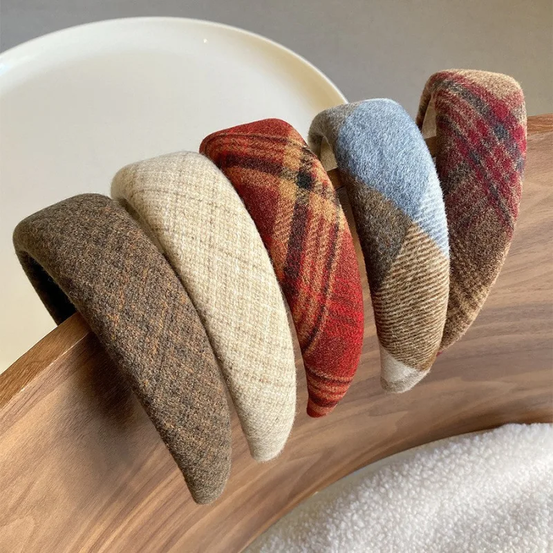 10PCS/LOT Autumn/Winter Hair Accessories Plaids Headband Wide for Women Handmade College Style Striped Thick Hairband Korean