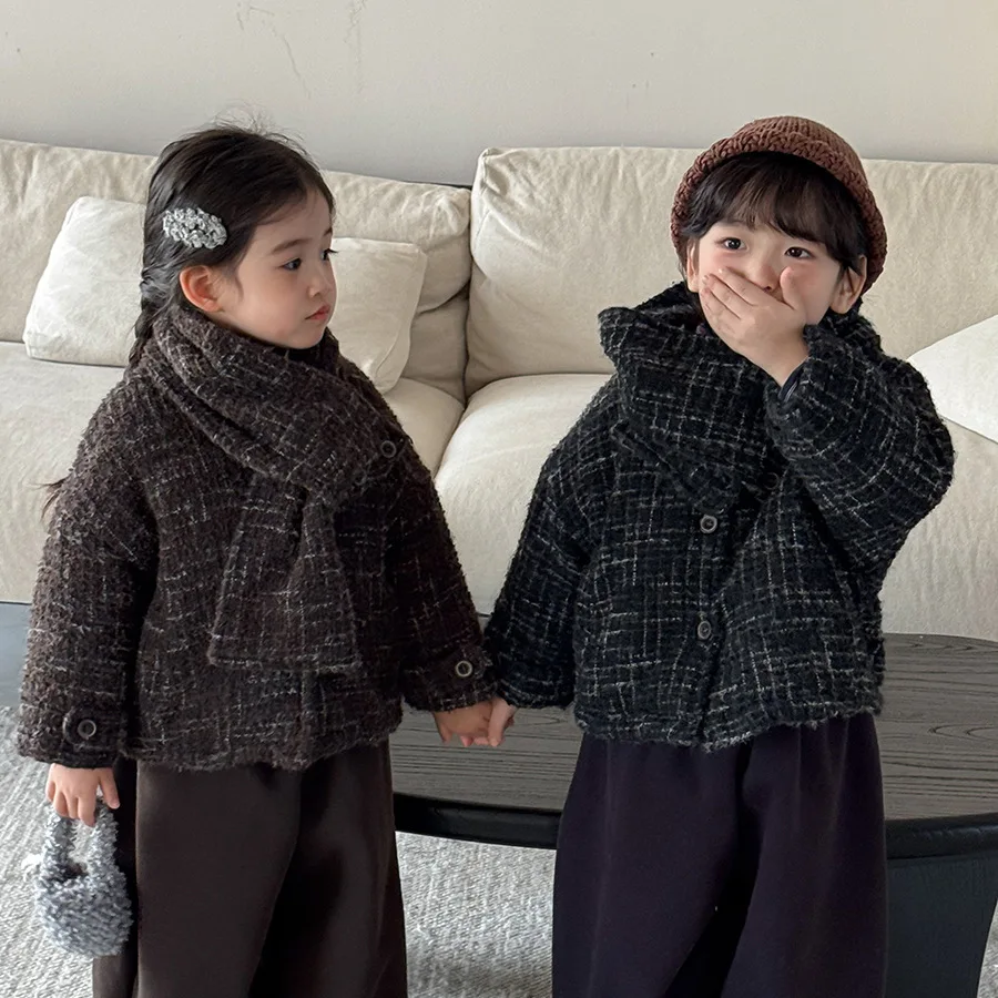 

Winter Kid Girl Lamb Woolen Coat Children Girl Thick Warm Fleece Outerwear Plush Velvet Little Girl Jacket Baby Parka With Scarf