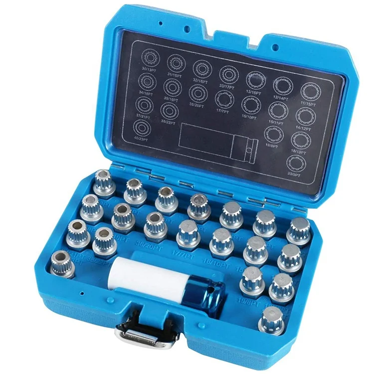 21pcs Wheel Anti-Theft Lock Lug Nuts Screw Remover Socket Tool Set