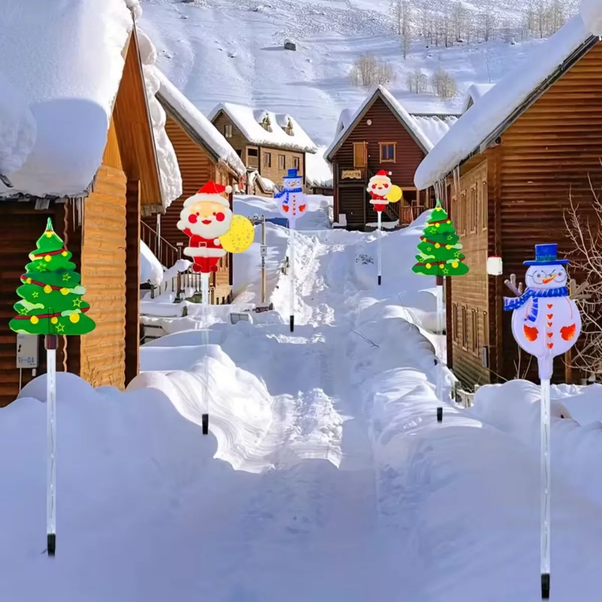 سانتا كلوز وشجرة عيد الميلاد والرنة 6 في 1 مجموعة الطاقة الشمسية في الهواء الطلق حديقة فناء عطلة الديكور أضواء الحديقة