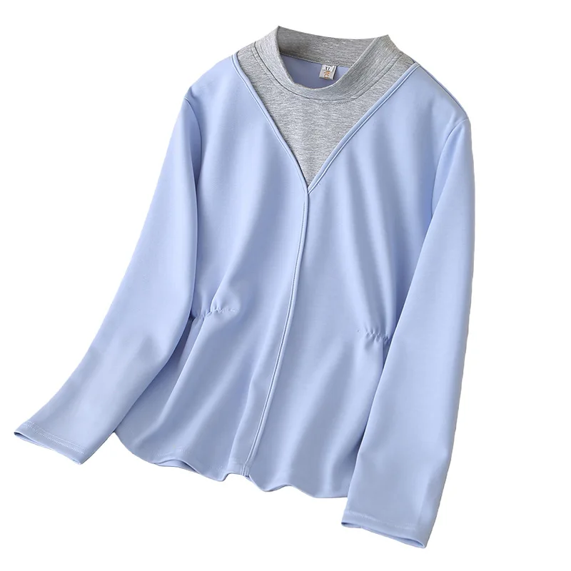 

Women Plus Size Long Sleeve Sweatshirt Fake Two Pieces Design Color Block Slim Fit Casual Pullover Tops 542