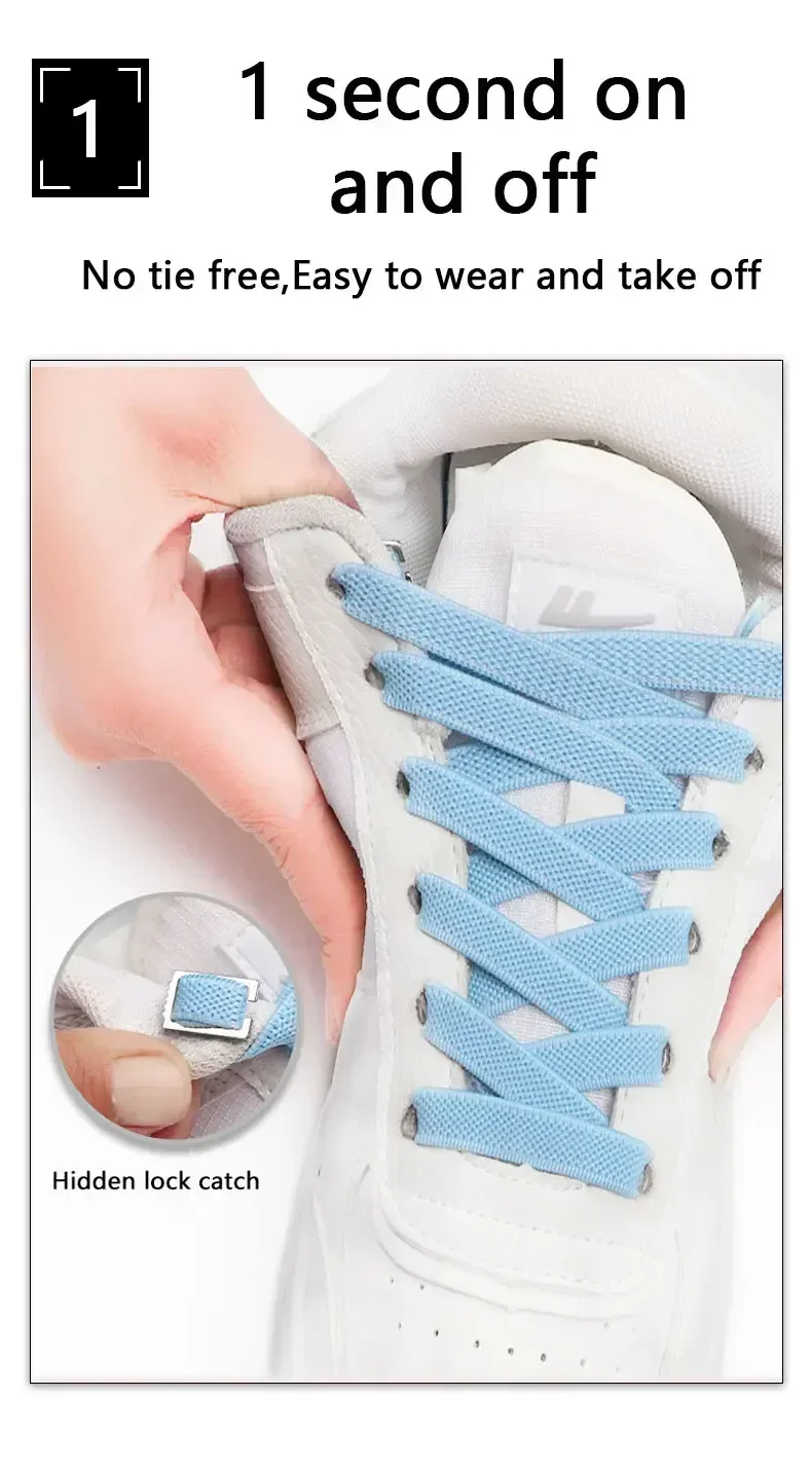 Elastische, flache Schuhbänder ohne Schnürsenkel mit Metallschnallen, Ersatz-Schnürsenkel für Erwachsene, Kinder, Sneaker und Freizeitschuhe – Detail 4