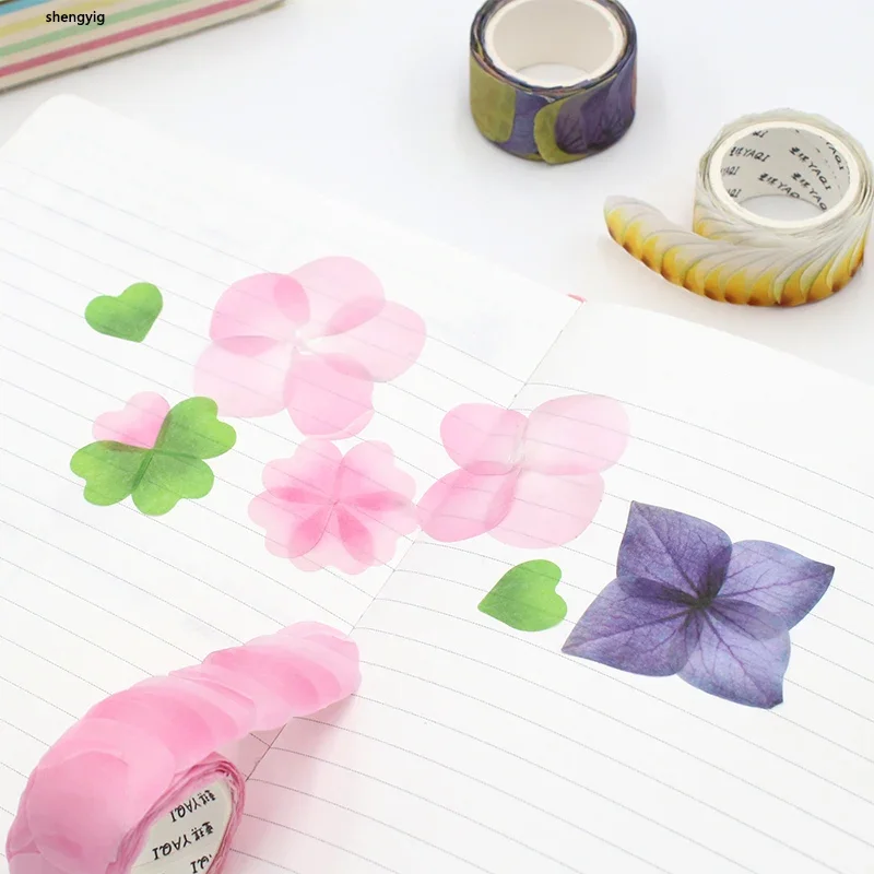 Cinta Washi de pétalos de flores para manualidades, rollo de pegatinas bonitas para álbum de recortes, cinta adhesiva de papel para diario, flores