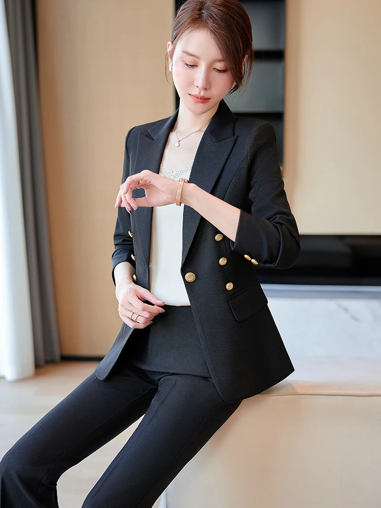 High Quality Fashion Purple Black Ladies Pant Suit Women Female Business Work Wear Formal Jacket Blazer and Trouser 2 Piece Set