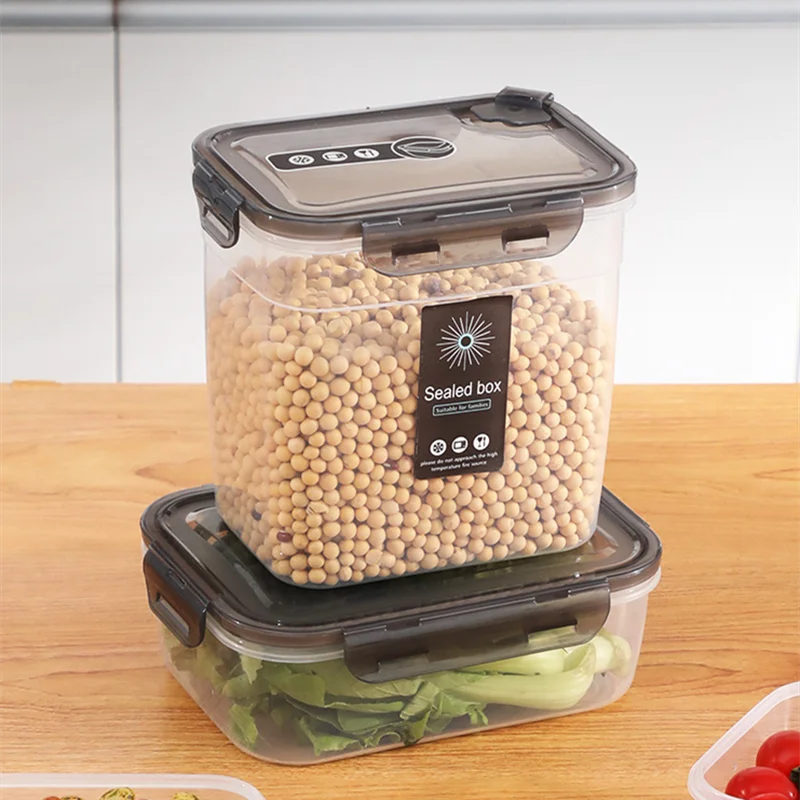 Plastic Food Containers with Lids Grains Storage Cans Keep Dry Rice Bucket Sealed Organizer Tanks Kitchen Cereal Dispenser Box