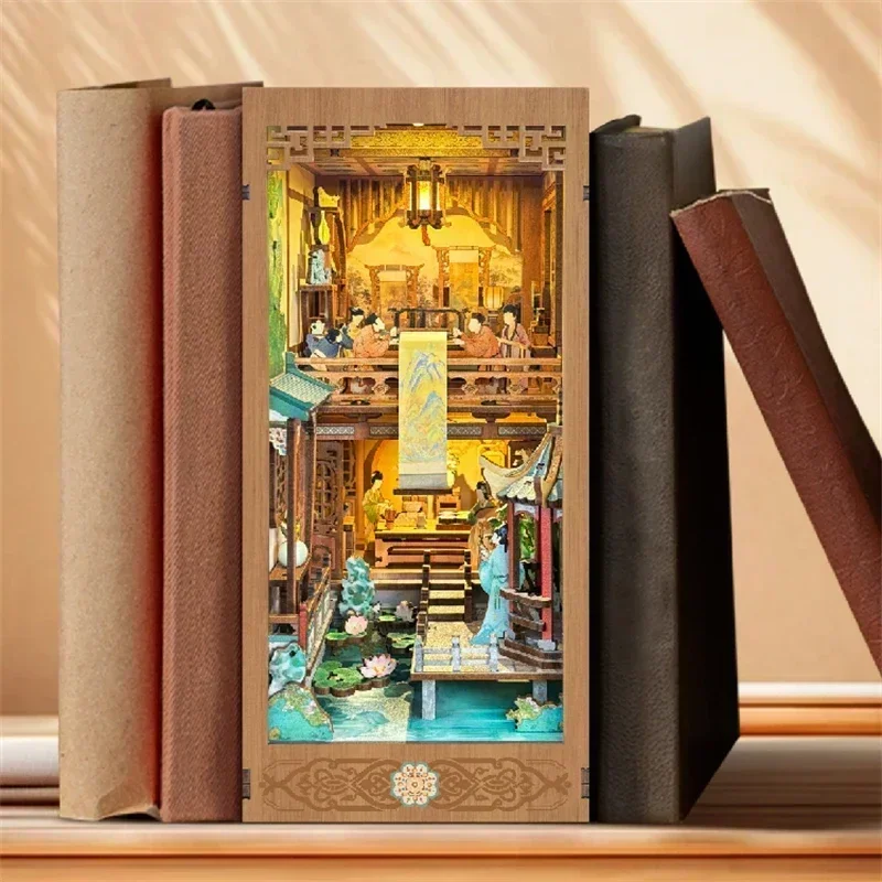 DIY Wooden Paintings in Song Dynasty Miniature Model Kits Book Nook Shelf Insert Bookshelf