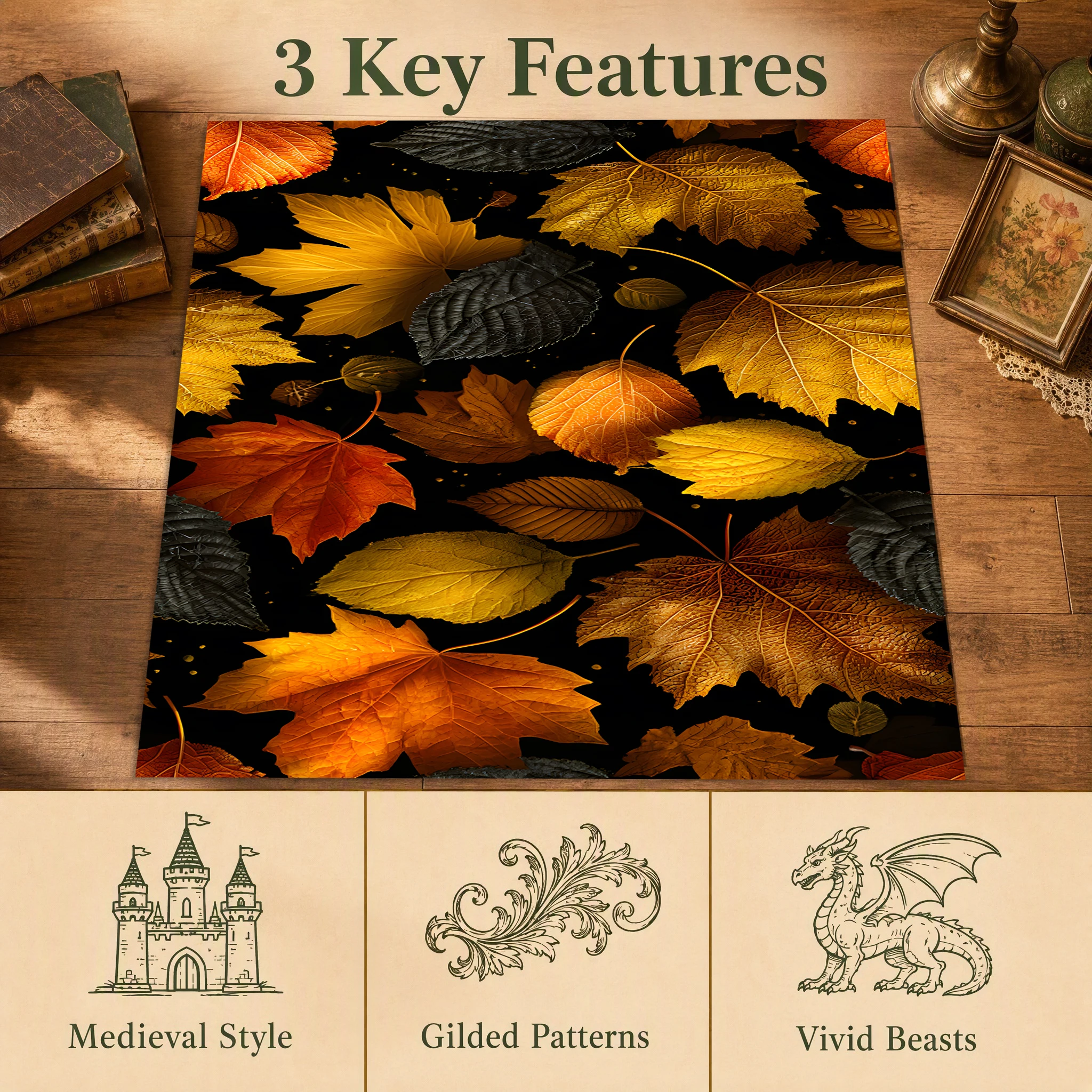Warm Orange and Golden Autumn Leaf Print Natural Style Autumn and Winter Velvet Rug, Suitable for Living Room, Bedroom, and Bedside, Creating a Strong Autumn Harvest Atmosphere