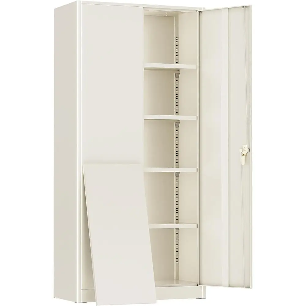 

72 Tall Steel Lockable Storage Cabinet with 2 Doors and 4 Shelves for Home, Office, School, and Garage in Warm Grey