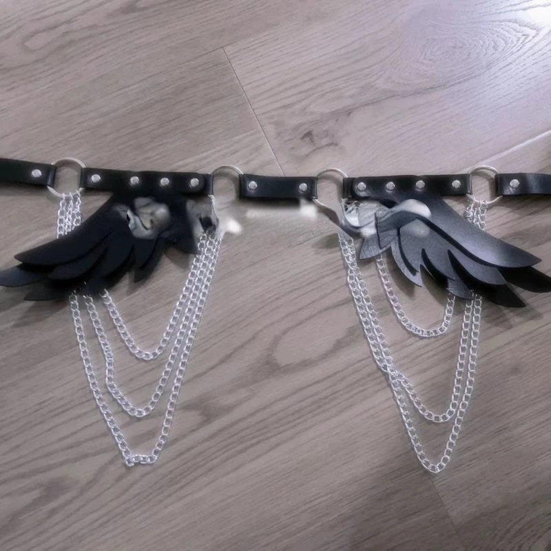 Lolita Angel\'s Wings Sweet All Match Belt Women Streetwear Chain Patchwork PU Leather Belts Cinturon Harajuku Grunge Waist Strap