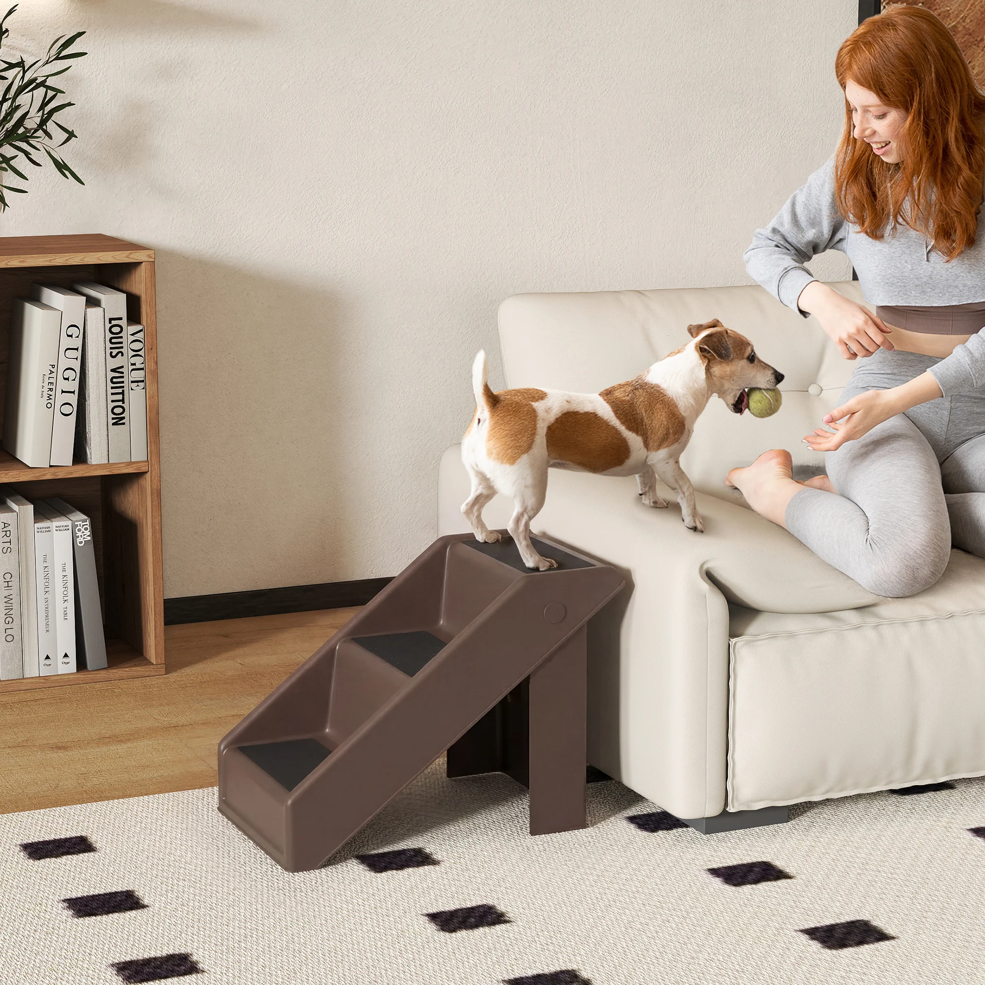 PawHut Escalier pour Chien Pliant à 3 Marches Antidérapantes Escalier pour Animaux en Plastique 53 x 30,5 x 36,5 cm Marron