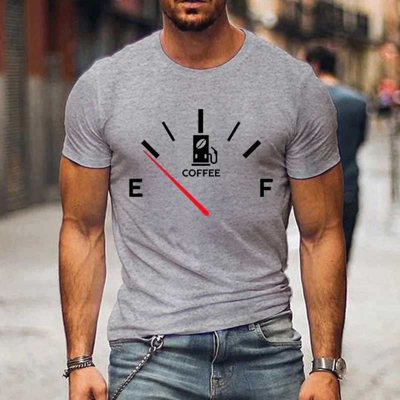 Men T-Shirts Coffee Fuel Gauge Indicator Print Summer Men's T Shirt Clothing Oversized Men High Quality Tshirt Graphic T Shirts