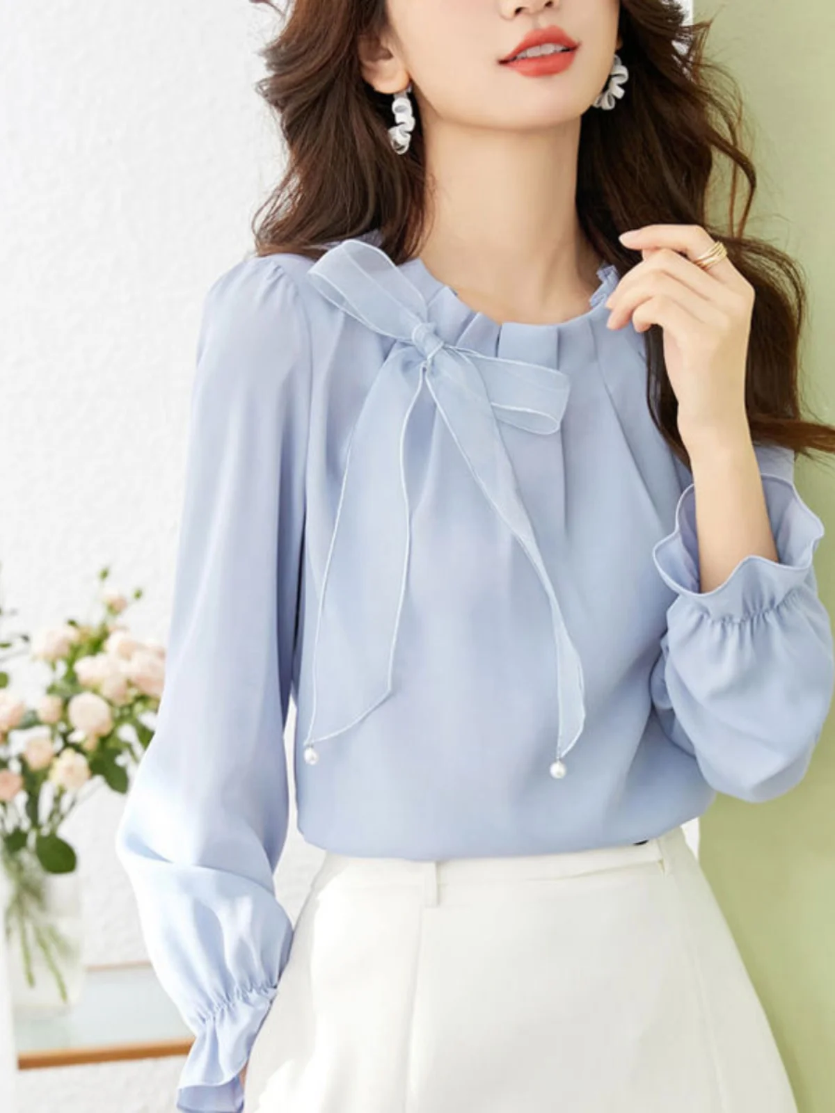 

Женская шифоновая блузка Ele Long Sve с узлом, весна 2026: модный, универсальный и красивый топ