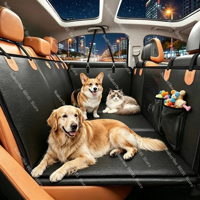 PU Leather Waterproof Car Pet Seat Cover Rear Backseat Extender Anti Scratch Cloth Fabric Dog Travel Mat Hammock Protector SUV