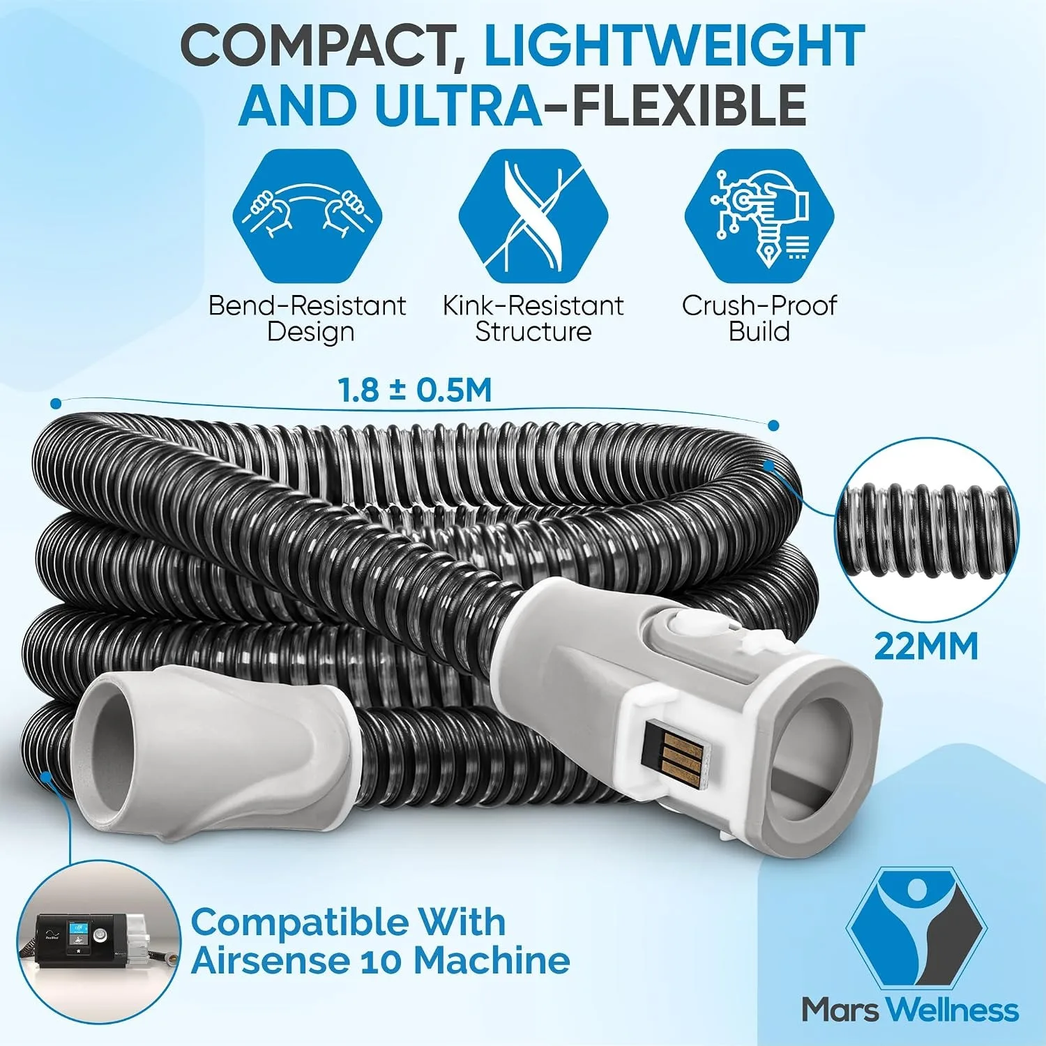 6.6ft Heated CPAP Tubing Climate Line Replacement Hose Compatible with AirSense 10 AirCurve 10 Ventilator Accessory Flexible