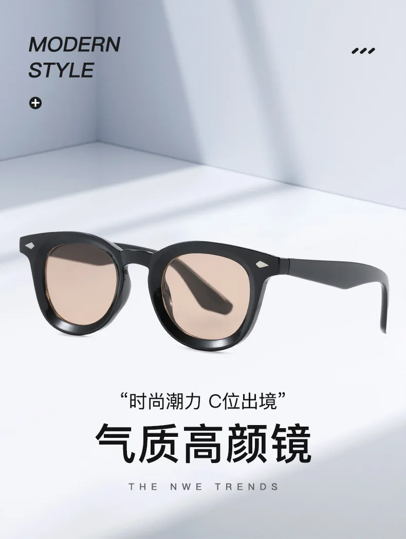 Retro Runde Männer Sonnenbrille Mode Klare Ozean Objektiv Shades UV400 Frauen Trend Nieten Gläser – Detail 3