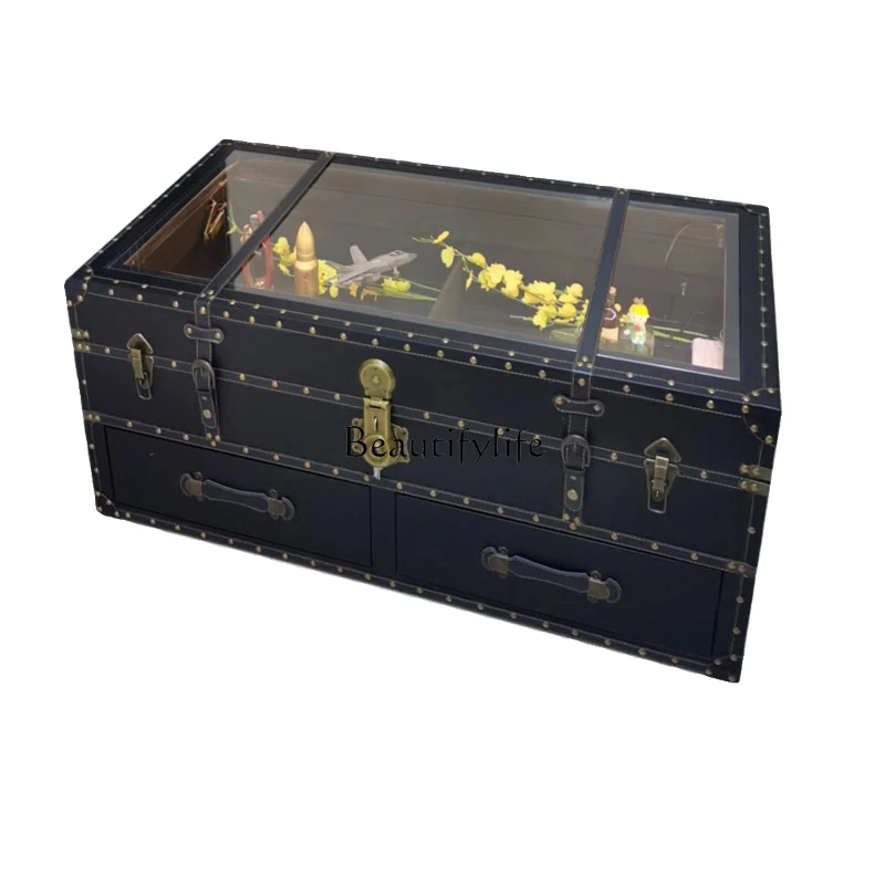 

retro storefront display cabinet table tempered glass table leather box size personalized creative bar large coffee table