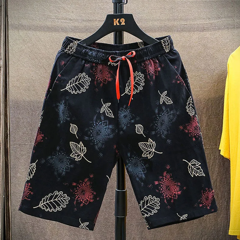 Shorts estampados com elástico solto na cintura masculino, shorts assimétrico extragrande, bandagem para camisas, moda casual, novo, verão, 2023