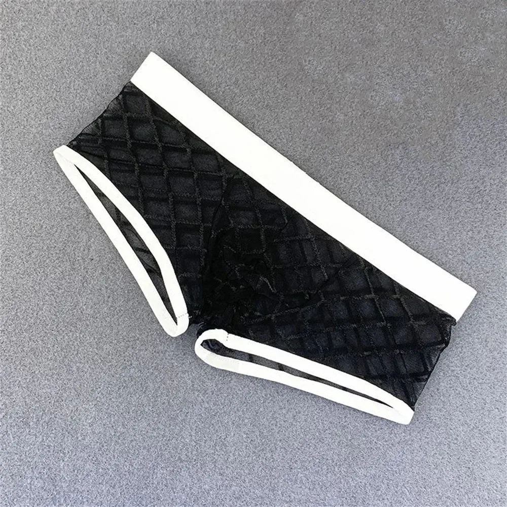 Ropa interior de malla a cuadros transparente para hombre, bóxer fino con perspectiva de tentación caliente, pantalones cortos transpirables