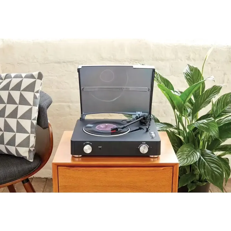 Vinyl Record Player with Built-in Stereo Speakers and Bass Adjust, Vintage 3-Speed Portable LP Turntable