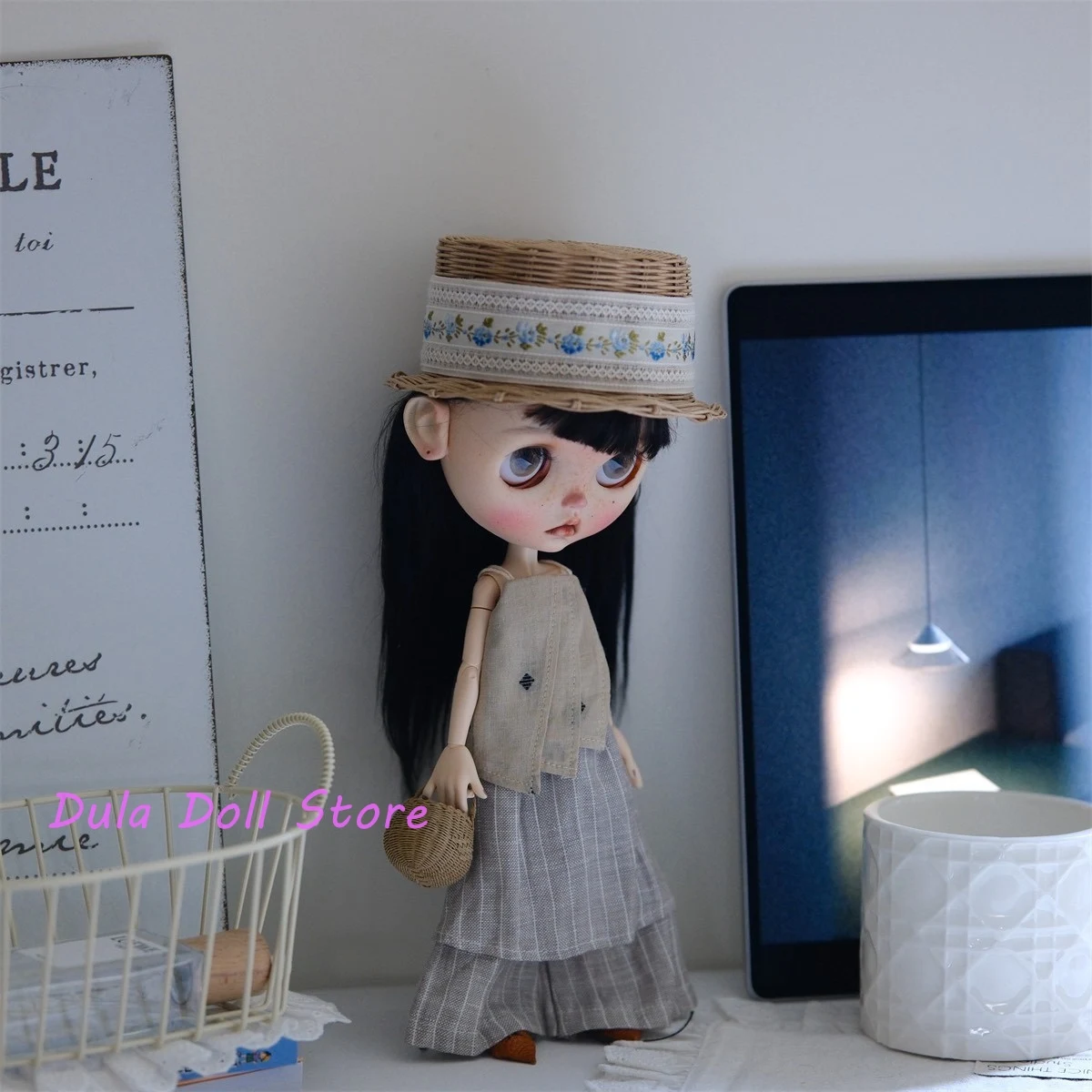 

Одежда для куклы Dula, платье 2021, простой японский топ-бретелька, льняной комплект хакама для куклы Blythe ob24 ob22, Licca JerryB 1/6