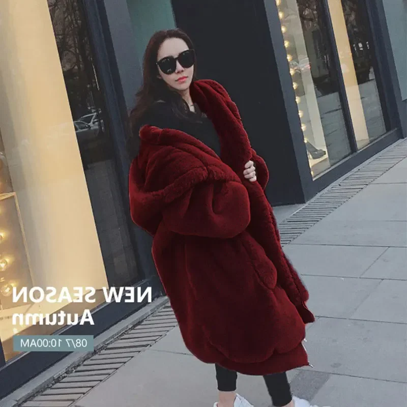 2025 Manteau Parka d'hiver surdimensionné en fausse fourrure pour femme, veste chaude à capuche longue, vêtements d'extérieur amples, manteau d'hiver décontracté Casaco Feminino