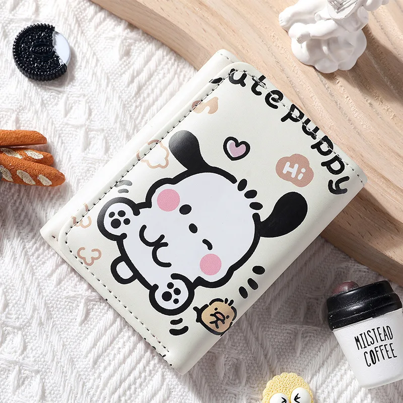 محفظة سانريو ثلاثية الطي للنساء، فريدة من نوعها وأنيقة، محفظة عملات صغيرة كرتونية لطيفة، محفظة قصيرة للطلاب