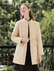 I BELIEVE YOU Khaki Light Medium Long Cotton Coat Women's 2024 Winter New Embossed Cotton Padded Long-sleeved Coat 2244185876