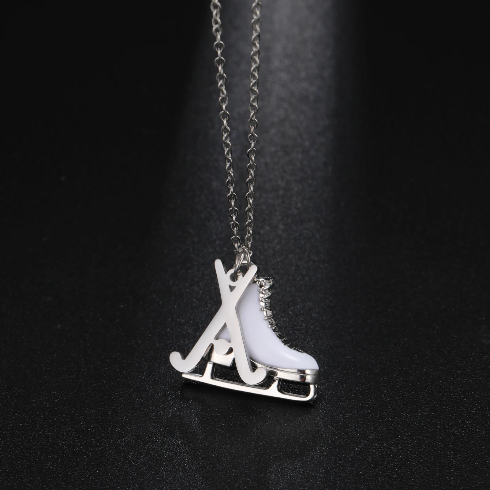 My Shape Colorful Rhinestone Ice Skate Shoes Pendant Necklace Hockey Charm Chains For Women Sports Fan Birthday Jewelry Gift