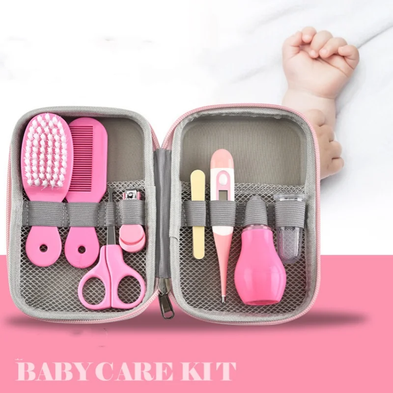 

Baby Care Eight-piece Set Baby Nasal Aspirator Nail Scissors Cartoon Set Daily Cleaning Supplies Care Bag