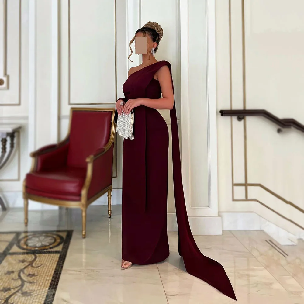 Msikoods Burgundy Formal Dresses One Shoulder Mermaid Evening Gown Customized Crepe Elegant Women Party Dress Prom Dress