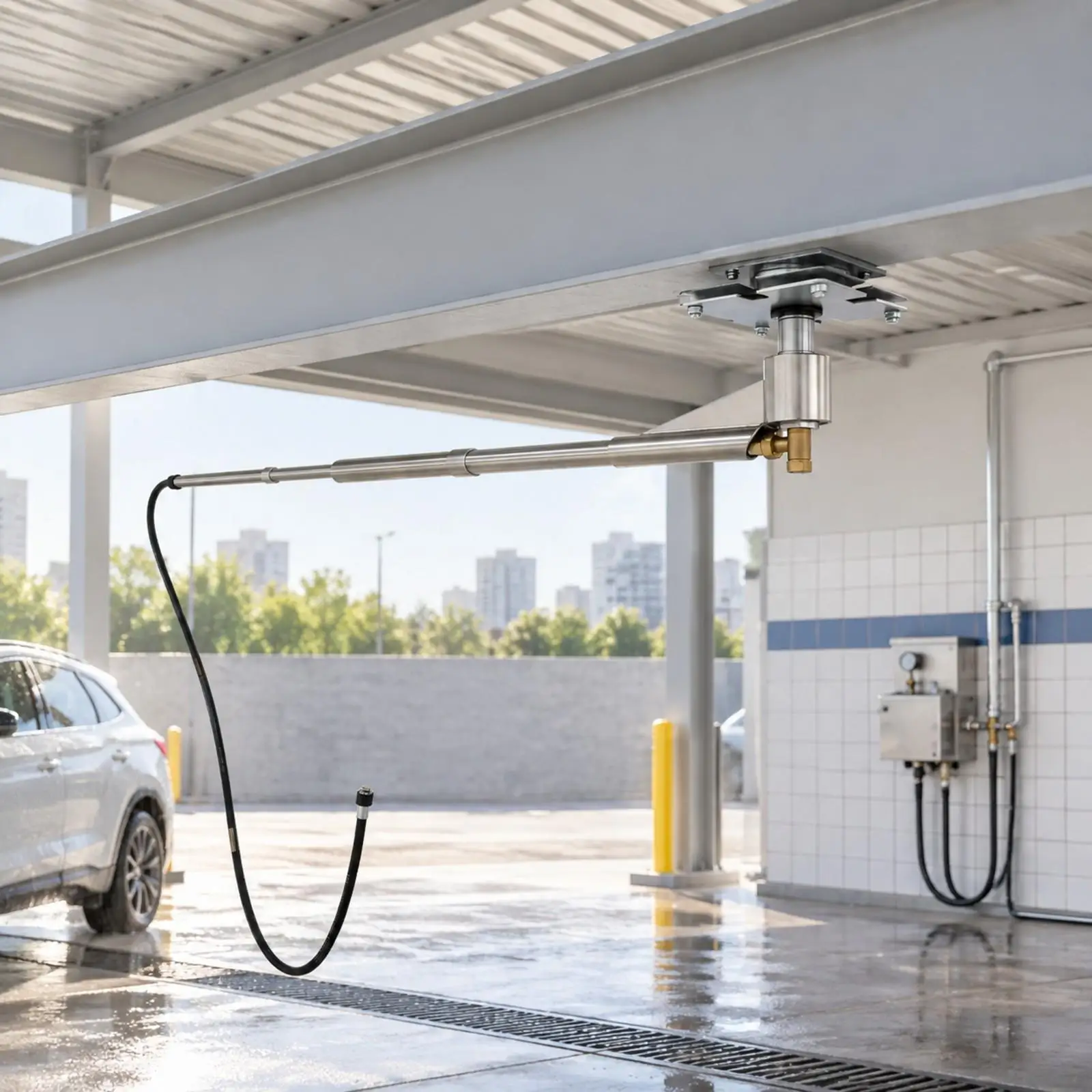 Rotating Car Washing Arm Stainless Steel Wall Mounted Jib Arm for Pressure Washer Hose Organization