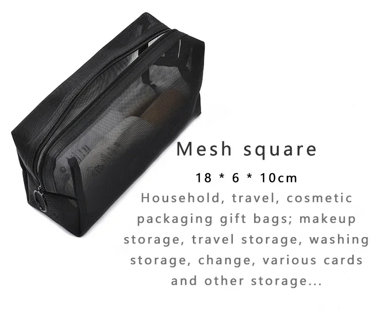 1PC Black transparent mesh cosmetic bag Handbag storage large capacity storage mesh wash bag travel set cosmetic bag