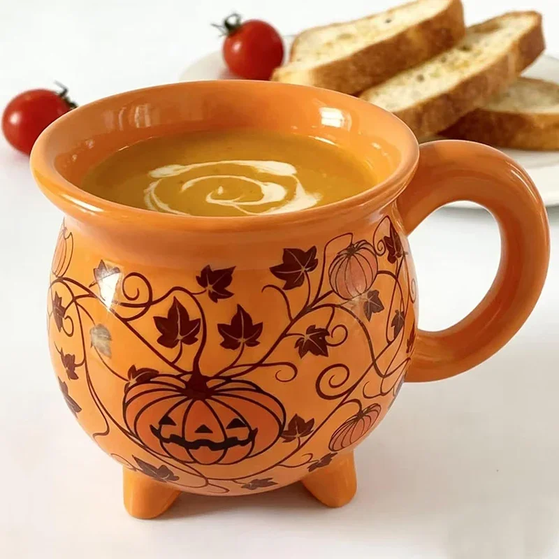 Adorable Pumpkin Design Ceramic Heat Resistant Mug Couple Halloween Witch Cup for Coffee Water Gift for Her