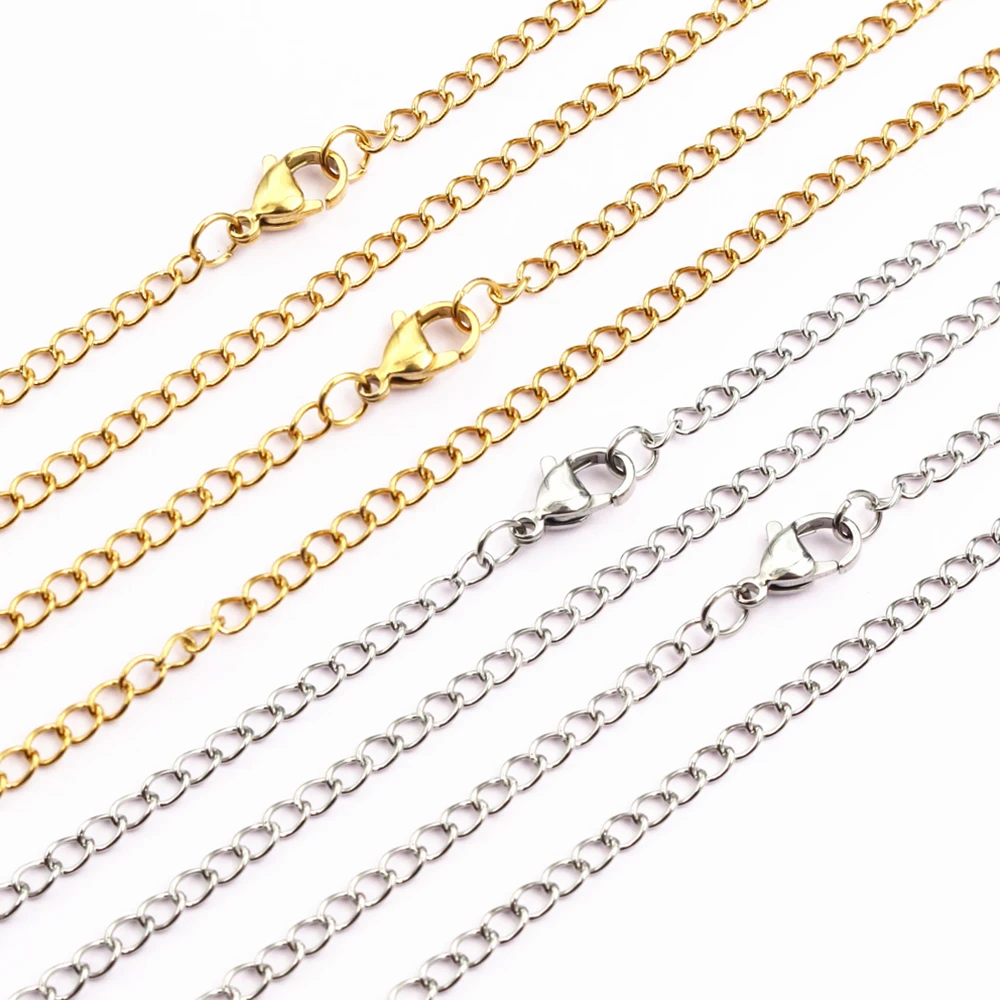 5pcs /lot 4x3mm Stainless Steel Gold Necklace Chains 50cm Length with Labster Clasp DIY Jewelry Making Accessories Findings