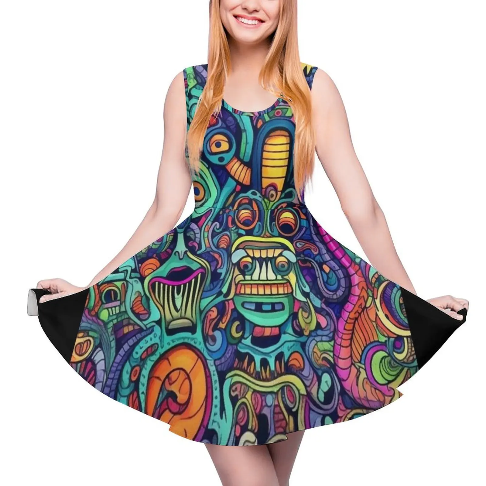 

Alien Doodle Pattern Sleeveless Dress elegant and pretty women"s dresses clothes for women