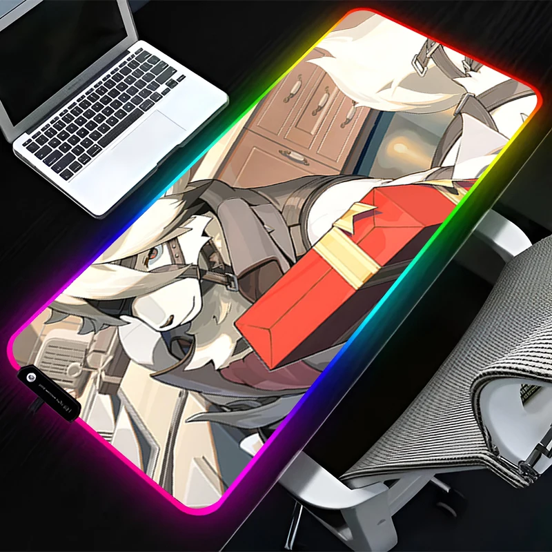 RGB LED Mouse Pad Computer Desk Accessories Mouse Mat HD Keyboard Pad Non Slip Mousepad Z-zenless Zone Zero Von Lycaon Desk Mat