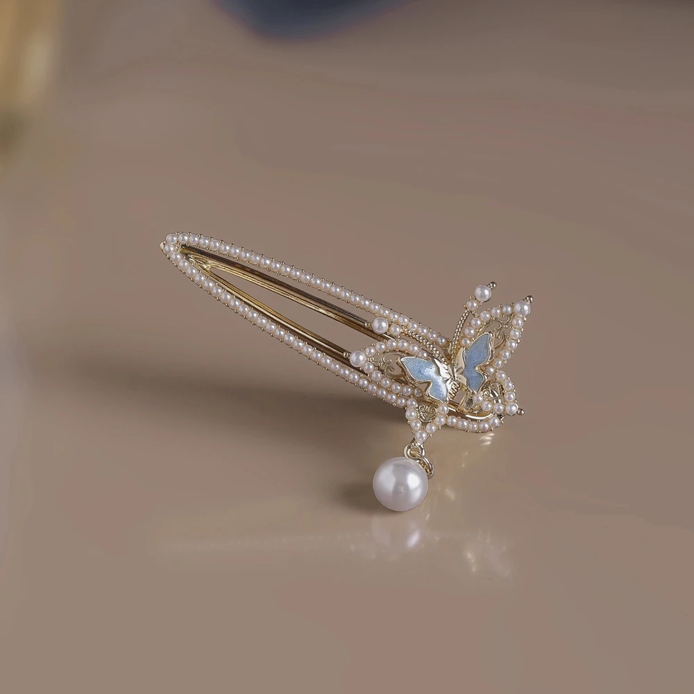 Fashion Pearl Rhinestones Butterfly Side Bangs Hair Accessories Women Girls Hairpins Exquisite Hair Clips