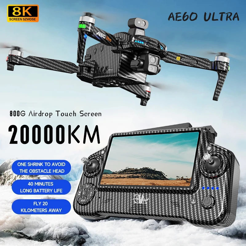 

Дрон AE60 Ultra с камерой 4K, 3-осевым стабилизатором, GPS 5G, 360° ° Квадрокоптер с функцией обхода препятствий, складной, дальность полета 20 км, дрон для обеспечения безопасности UVA