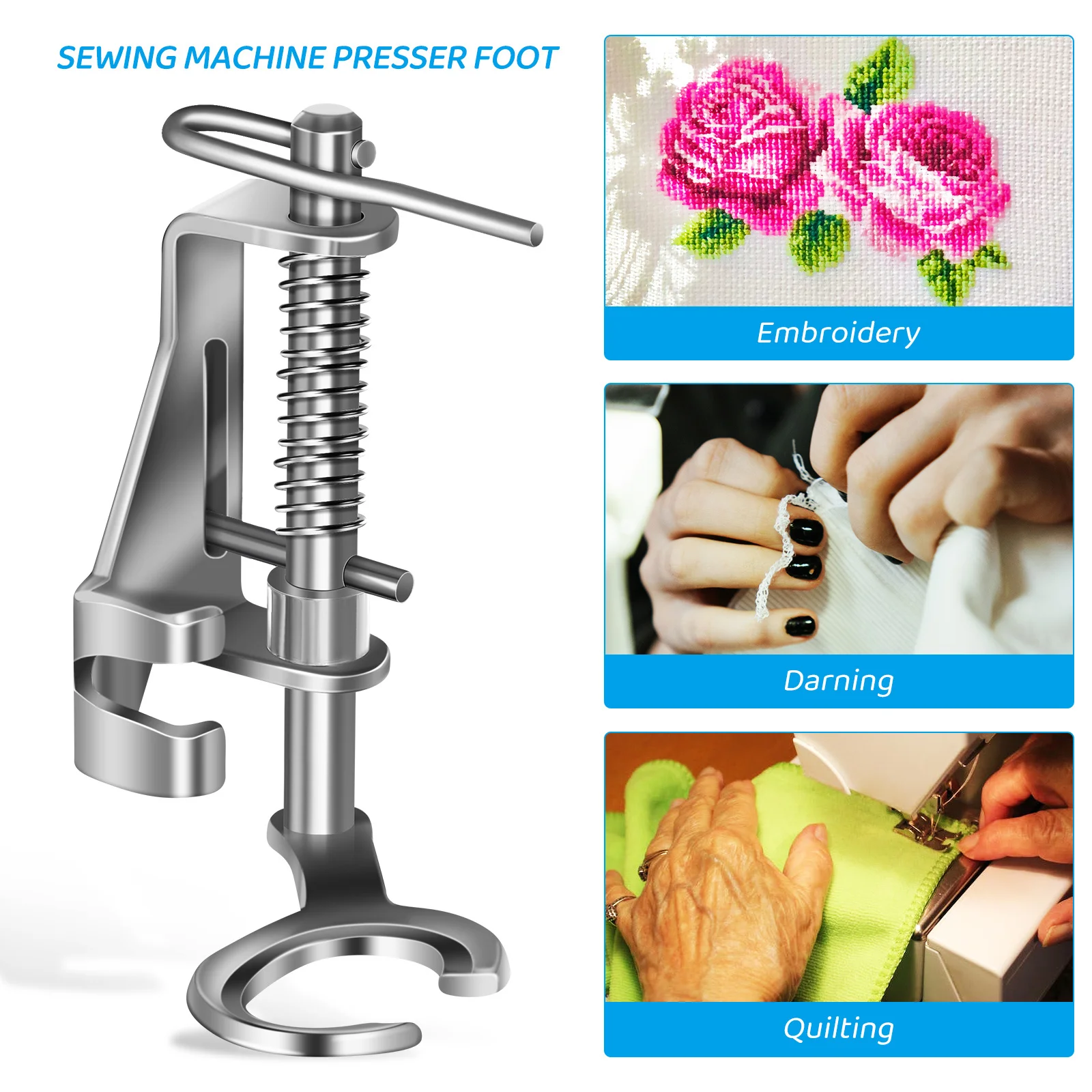 

Sewing Machine Embroidery Presser Foot Metal Quilting Foot Universal Compatible for Domestic Sewing Accessories