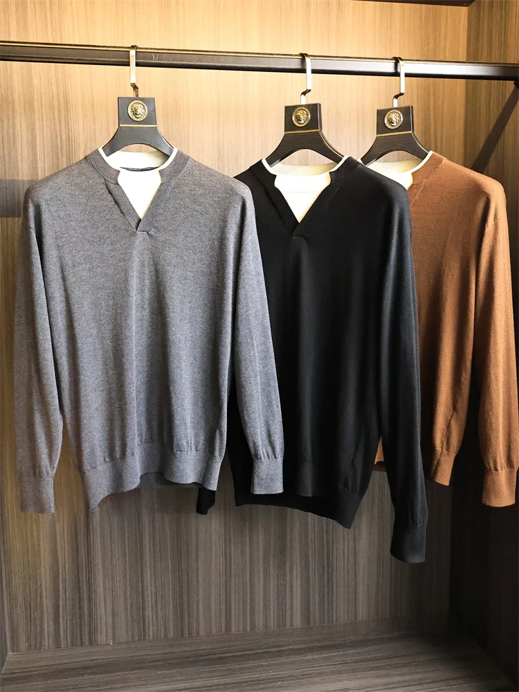 

Italian Style Simple Wool Blend Men's Business Knitted Shirt Trendy Collared Sweater Soft Polyester Nylon Viscose Lyocell Woo...