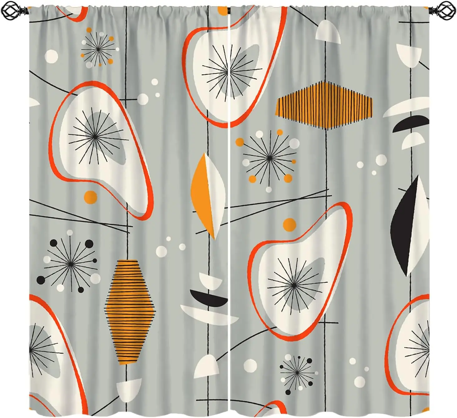 Mid Century Blackout Curtains Atomic Stars Abstract Geometric Vintage Rod Pocket Drapes for Bedroom Living Room