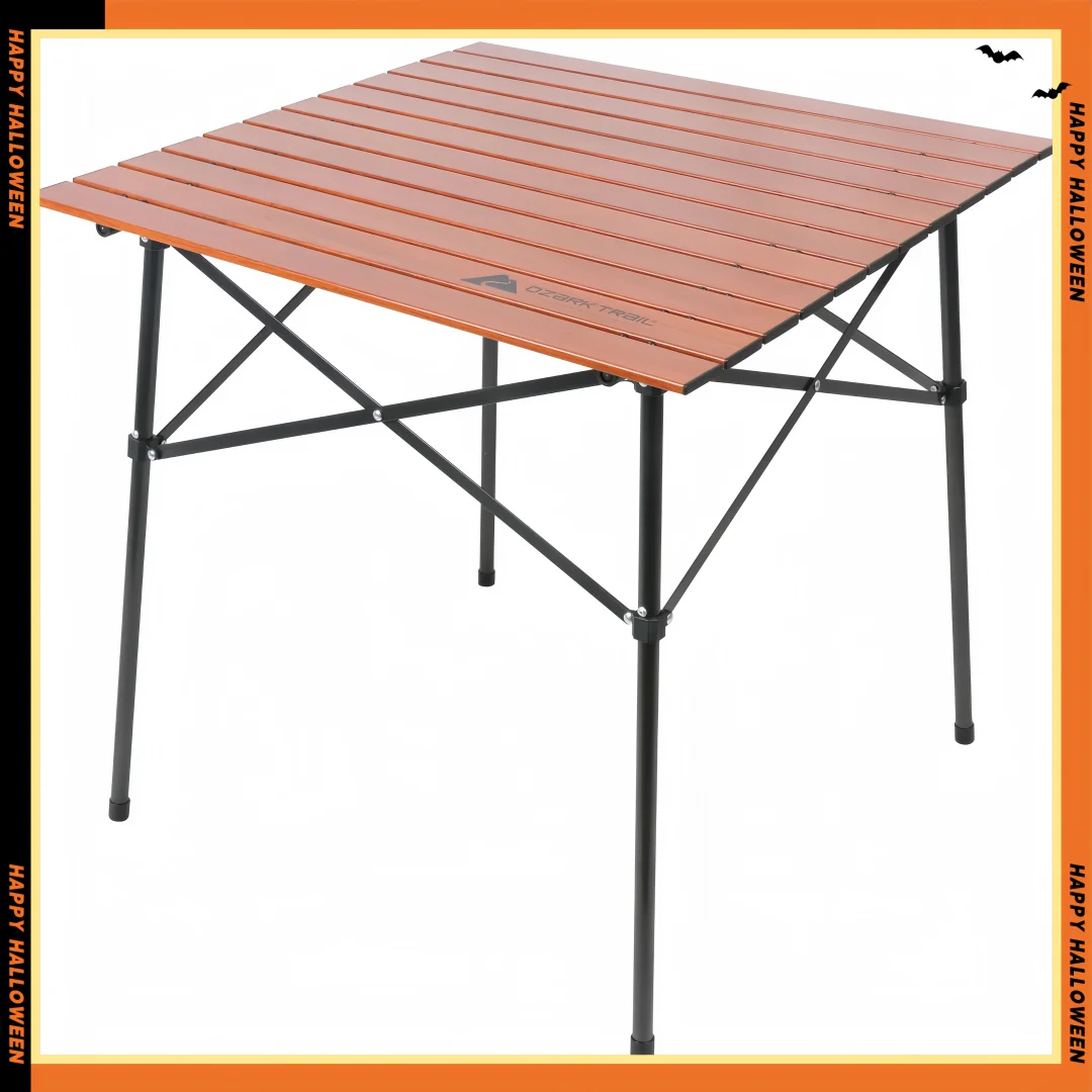 

Foldable Camp Table 31.5x31.5in, Roll-Top Aluminum Picnic Table, Square Outdoor Folding Desk for Family BBQ